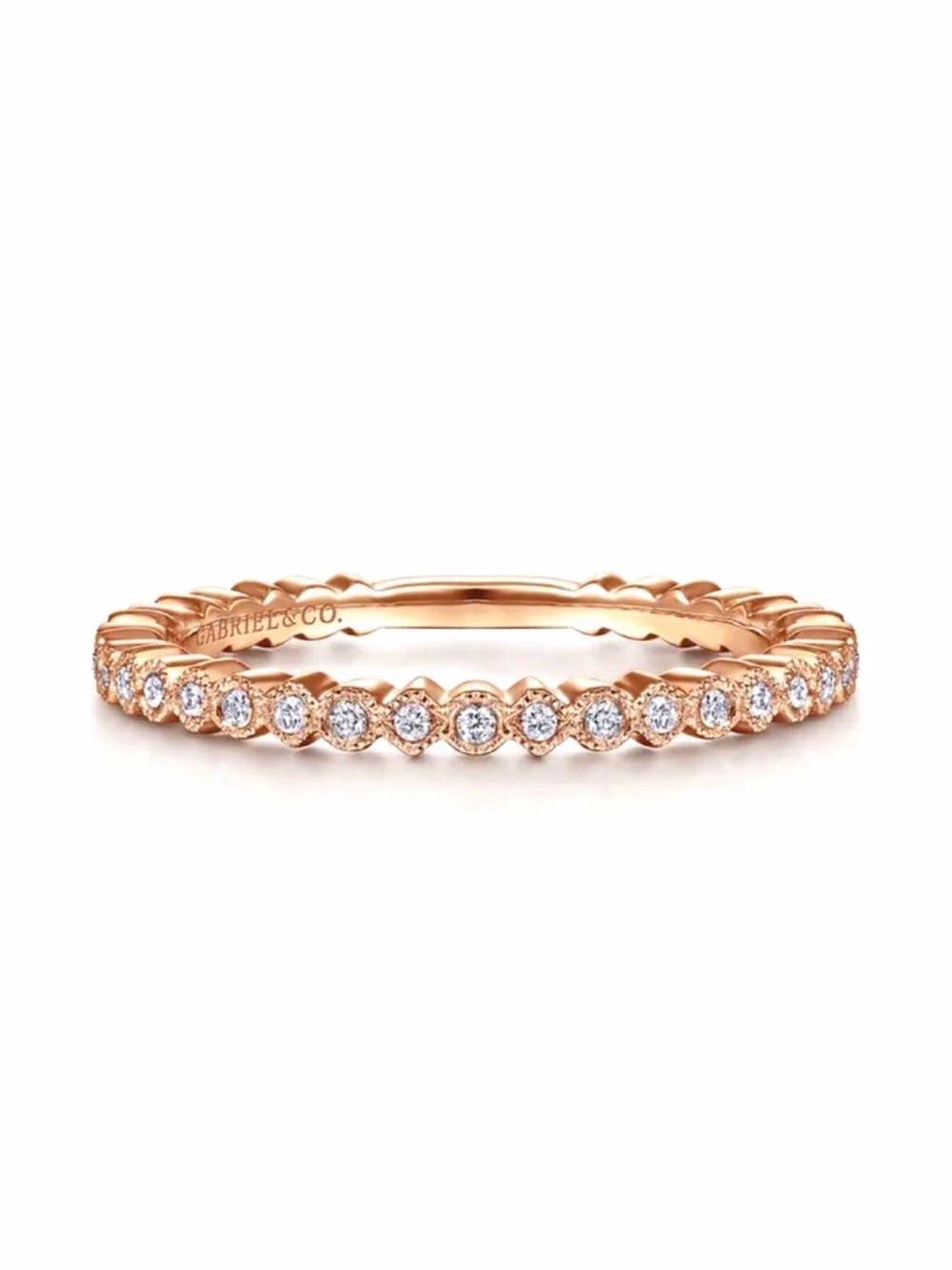 14k Rose Gold Gabriel & Co Scalloped Diamond Stackable Ring | Size 6.5